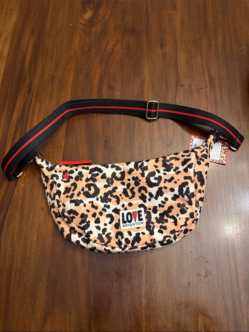 Brighton Love Leopard Crossbody in Tan, Black & Red Accent